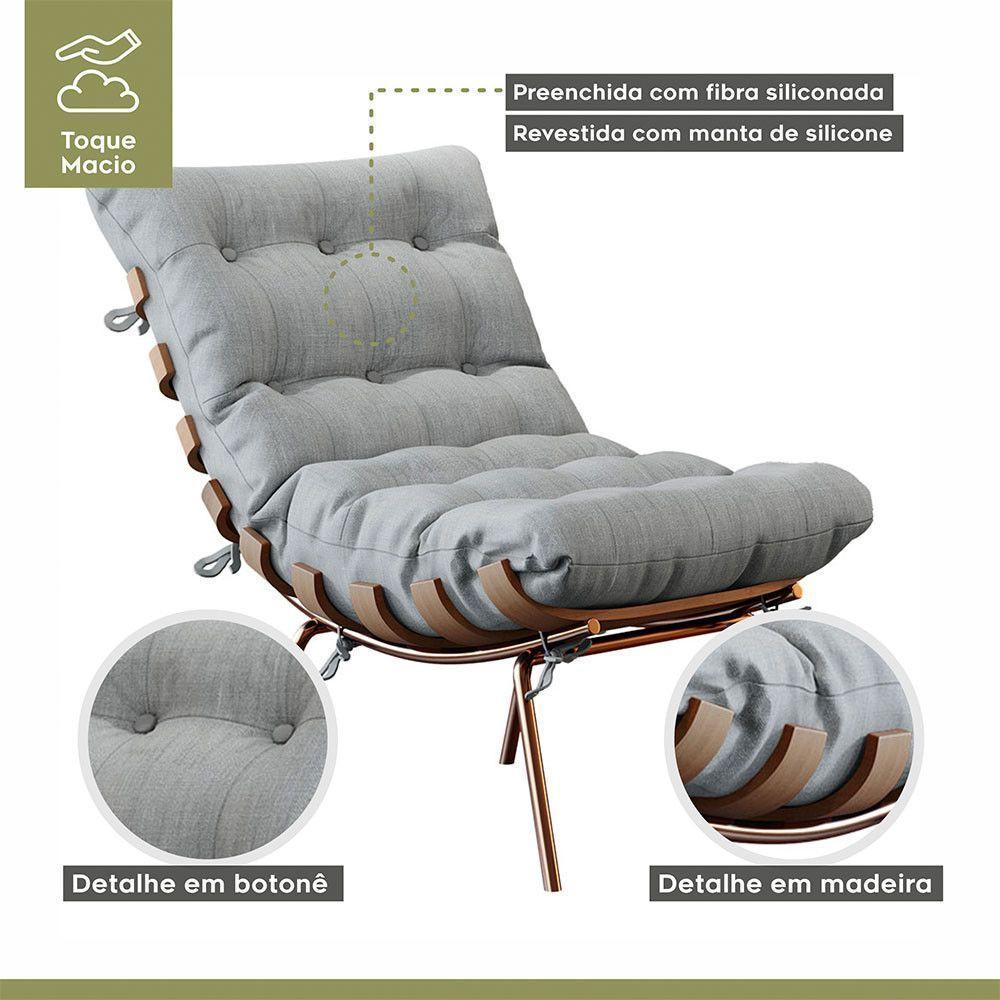 Poltrona E Puff M06 Estrutura De Ferro Mais Decor Cobre/cinza - 2