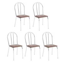 Kit 5 Cadeiras Lisboa Cromada Para Cozinha Ou área Gourmet-assento Sintético Marrom - 1