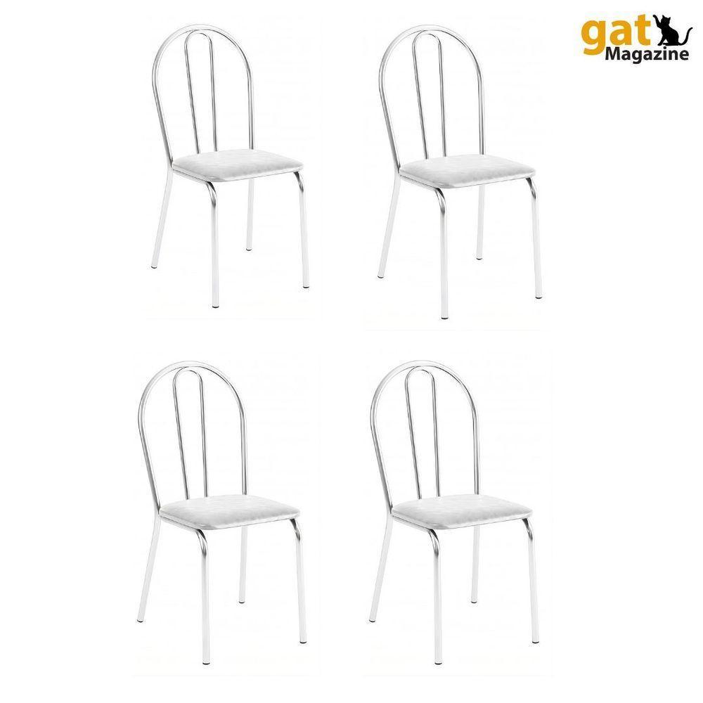 Kit 4 Cadeiras Lisboa Cromada Para Cozinha Ou área Gourmet-assento Sintético Branco - 1
