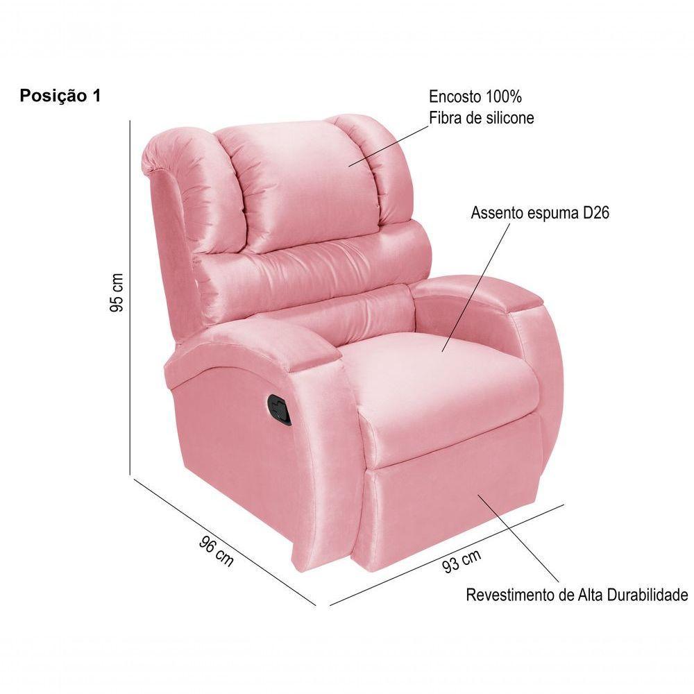 Poltrona Imperial Zero Wall Reclinável Veludo Com Assento De Elevação Cor:rosa 200 - 5