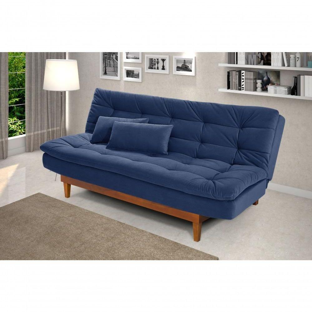 Sofá Cama Dubai 3 Lugares Império Reclinável Casal Pés Madeira Espuma Especial D33 Azul Marinho 375 - 5