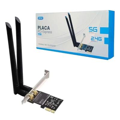 Placa De Rede Pci-e Wireless Knup T119, 2x Antenas, Dual Band (2.4-5ghz)