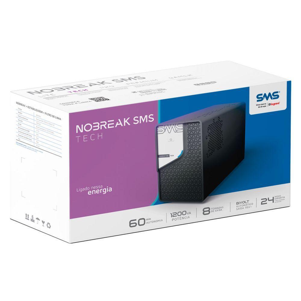 Nobreak 1200va Sms Tech, Entrada Bivolt Automático, Saída 115v, 8 Tomadas - 29304 - 3