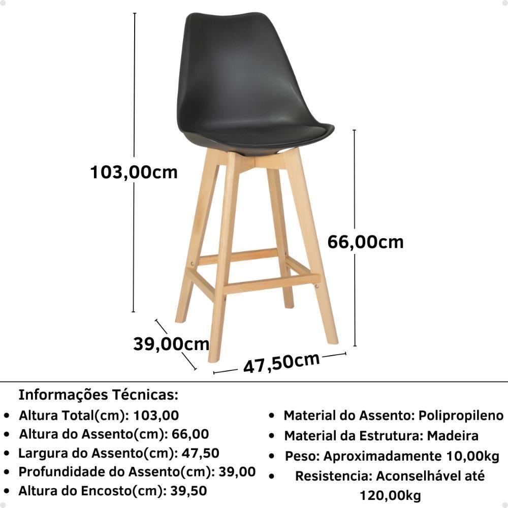 Kit 8 Banqueta Alta Leda Base Madeira Com Encosto - Preto - 3
