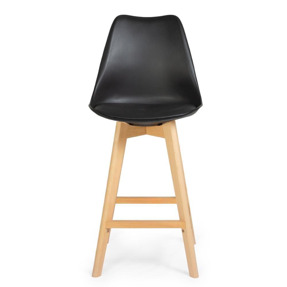 Kit 8 Banqueta Alta Leda Base Madeira Com Encosto - Preto - 7