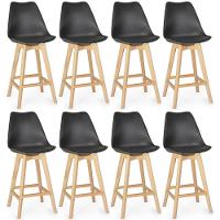 Kit 8 Banqueta Alta Leda Base Madeira Com Encosto - Preto - 1