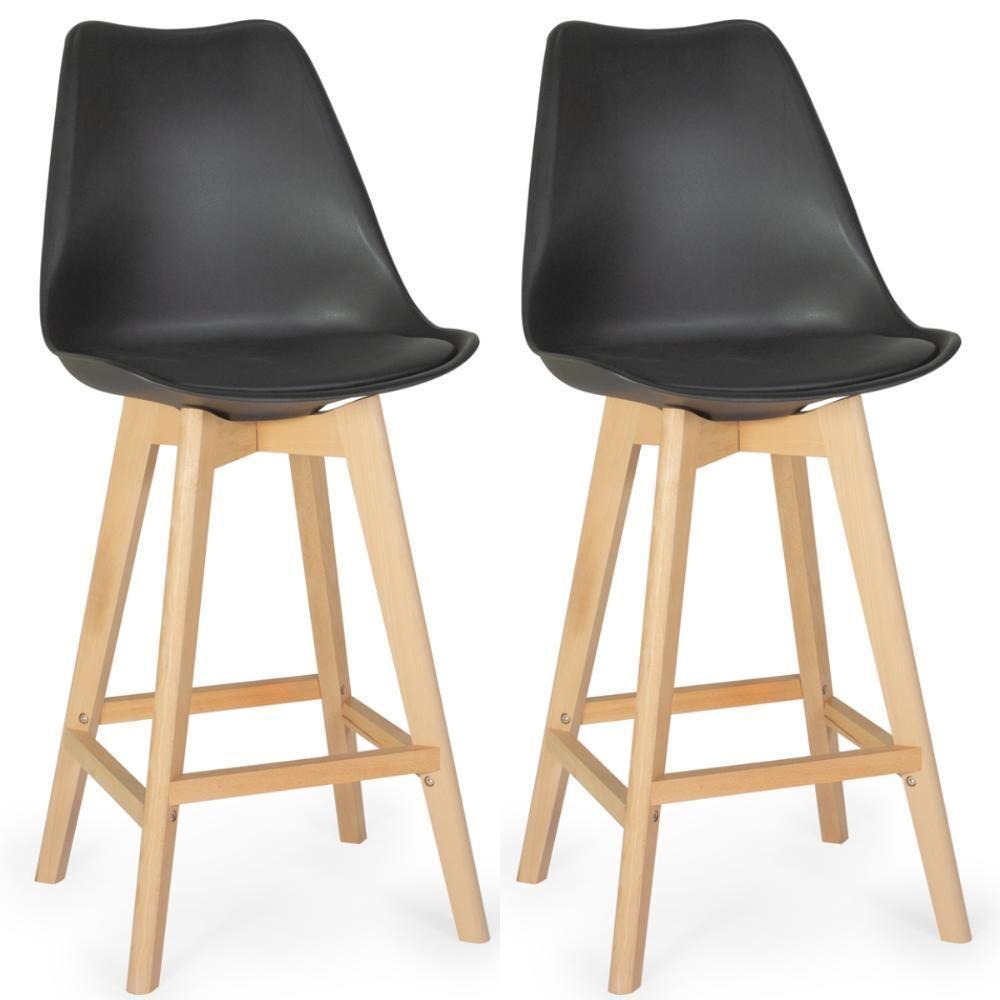 Kit 2 Banqueta Alta Leda Base Madeira Com Encosto - Preto - 1