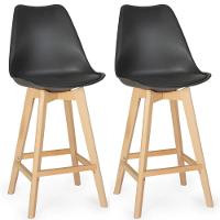 Kit 2 Banqueta Alta Leda Base Madeira Com Encosto - Preto - 1