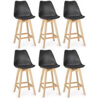 Kit 6 Banqueta Alta Leda Base Madeira Com Encosto - Preto - 1