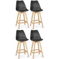 Kit 4 Banqueta Alta Leda Base Madeira Com Encosto - Preto - 1