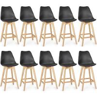 Kit 10 Banqueta Alta Leda Base Madeira Com Encosto - Preto - 1