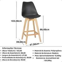 Kit 10 Banqueta Alta Leda Base Madeira Com Encosto - Preto - 3