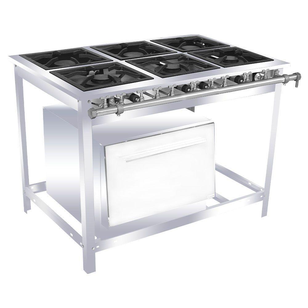 Fogão Industrial Venâncio 6 Bocas 3 Duplas A Gás Baixa Pressão Inox Com Forno Ei6d3f - 1