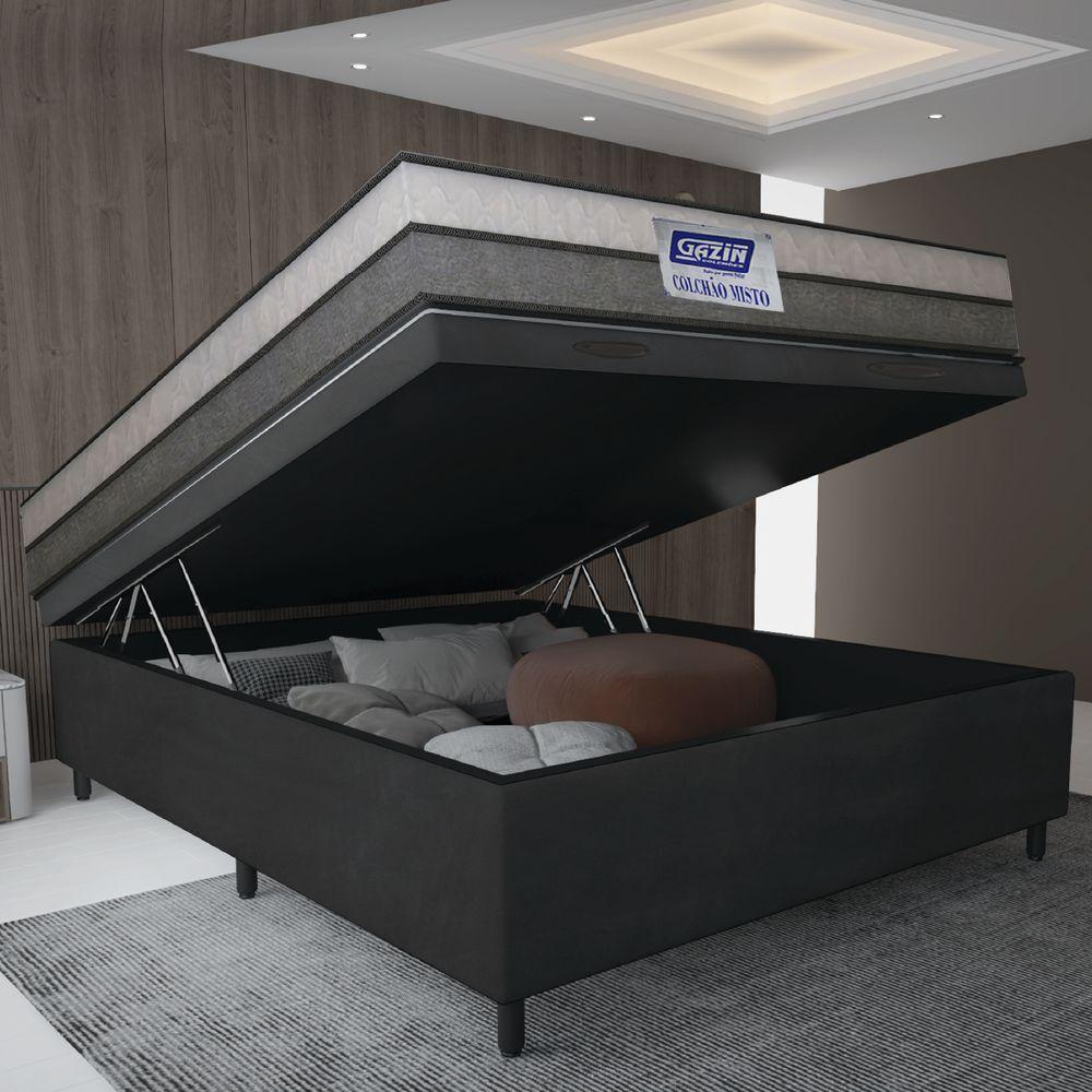 Cama Box Baú Casal Colchão Espuma D33 Fort 138x188x62cm Cinza / Branco Gazin - 2
