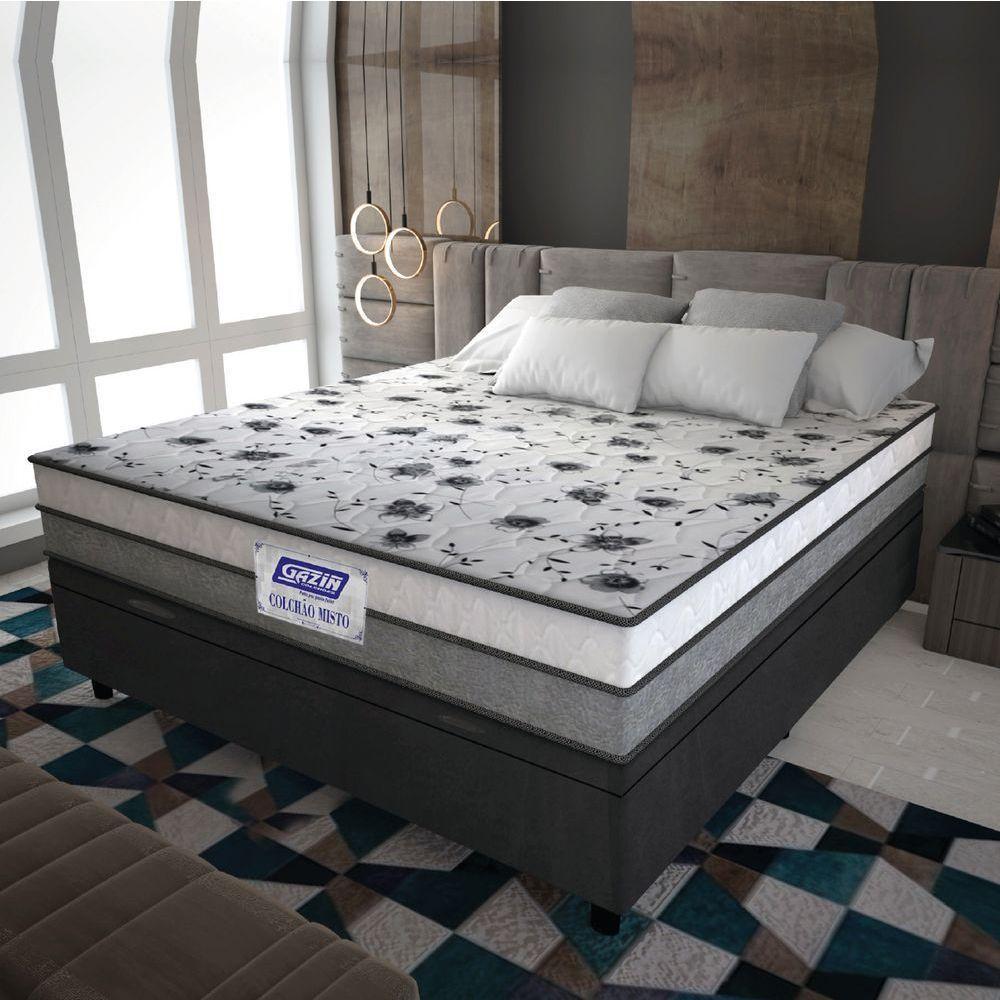 Cama Box Baú Casal Colchão Espuma D33 Fort 138x188x62cm Cinza / Branco Gazin - 3