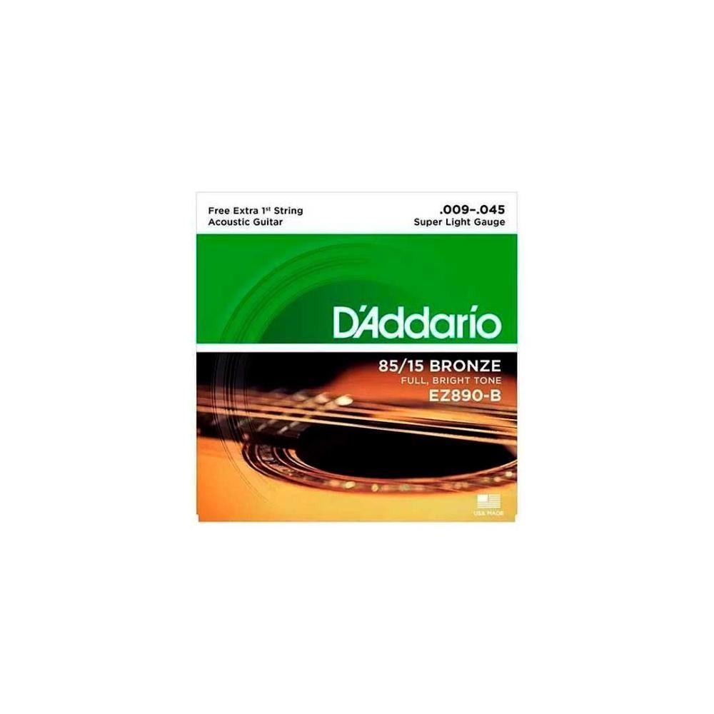Cordas Para Violão Aço D Addario Bronze 85-15 Ez890-b .009-.045 Com Corda Extra Pl009 [f108] - 1