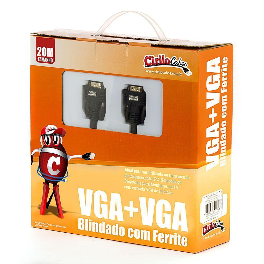 Cabo Vga Blindado Com Ferrite - 20 Metros - Cirilo Cabos - 1