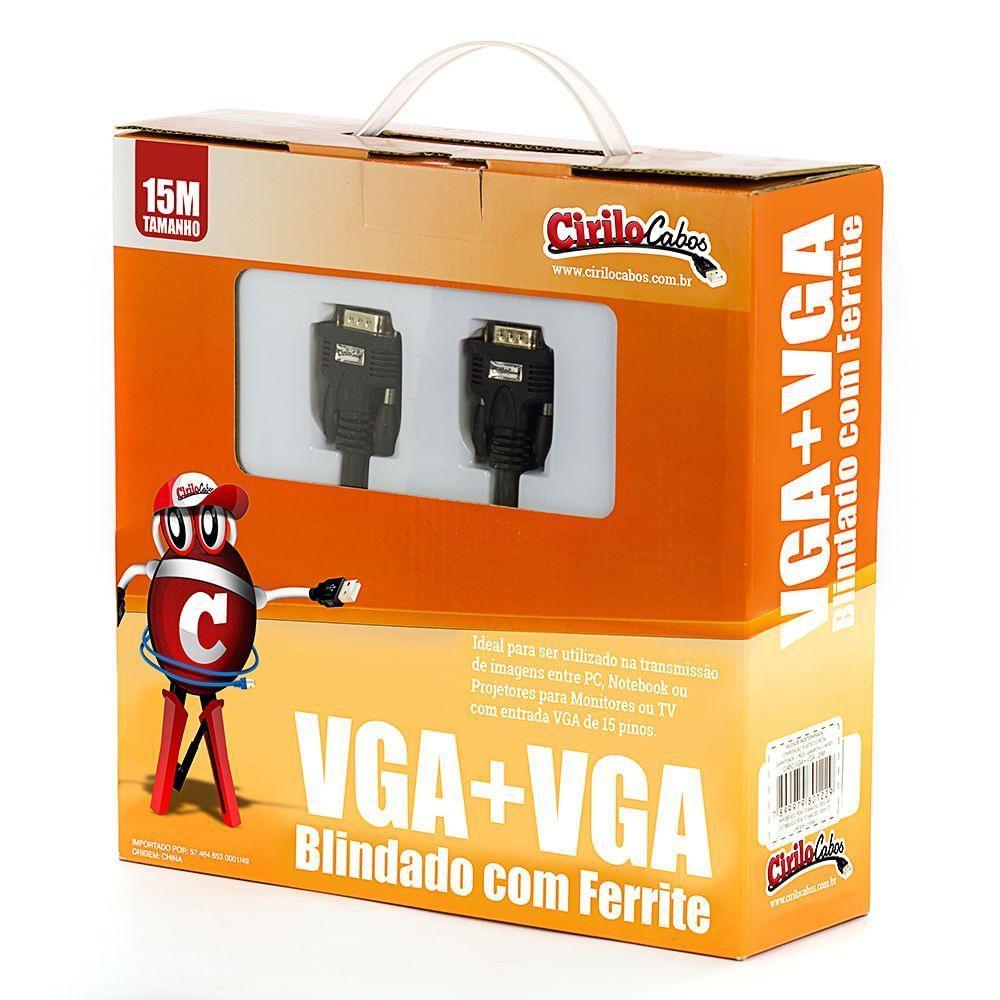 Cabo Vga Blindado Com Ferrite - 15 Metros - Cirilo Cabos - 1