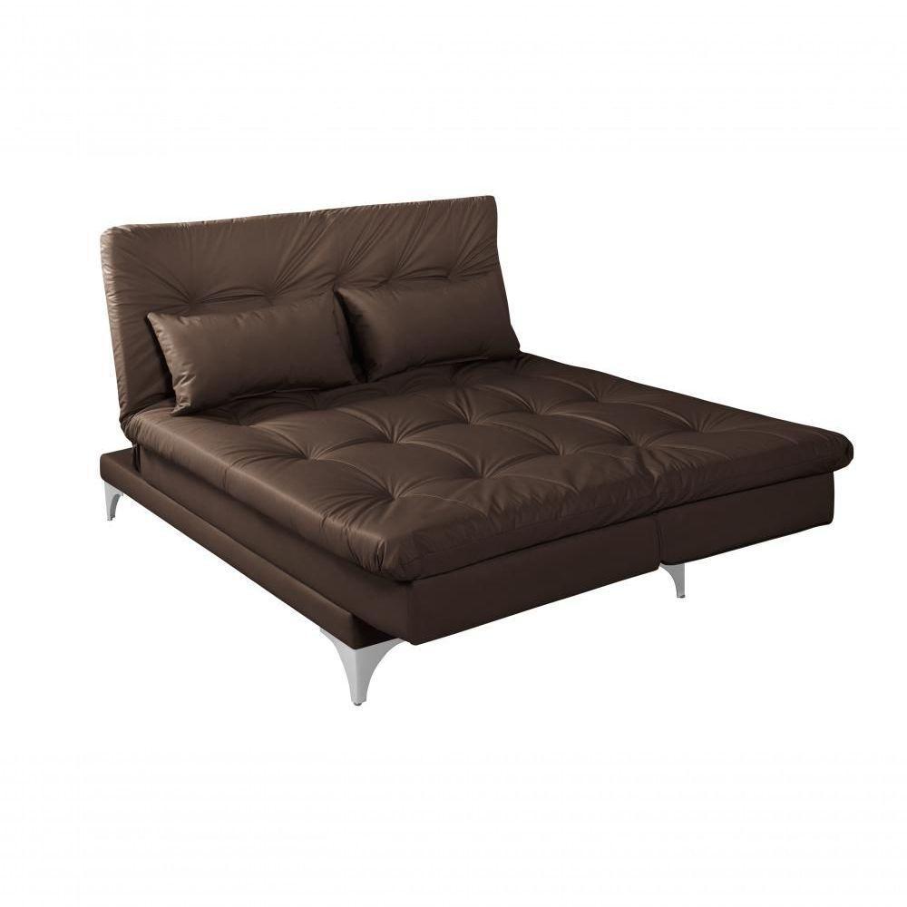 Sofá Cama Versátil 3 Lugares Império Reclinável Pés De Alumínio Espuma D33 Corano Marrom 310 - 4