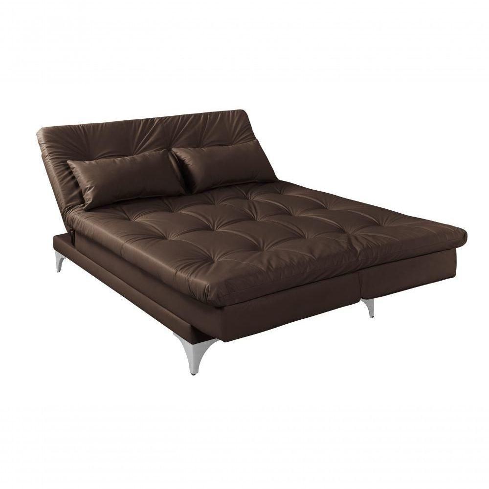 Sofá Cama Versátil 3 Lugares Império Reclinável Pés De Alumínio Espuma D33 Corano Marrom 310 - 5