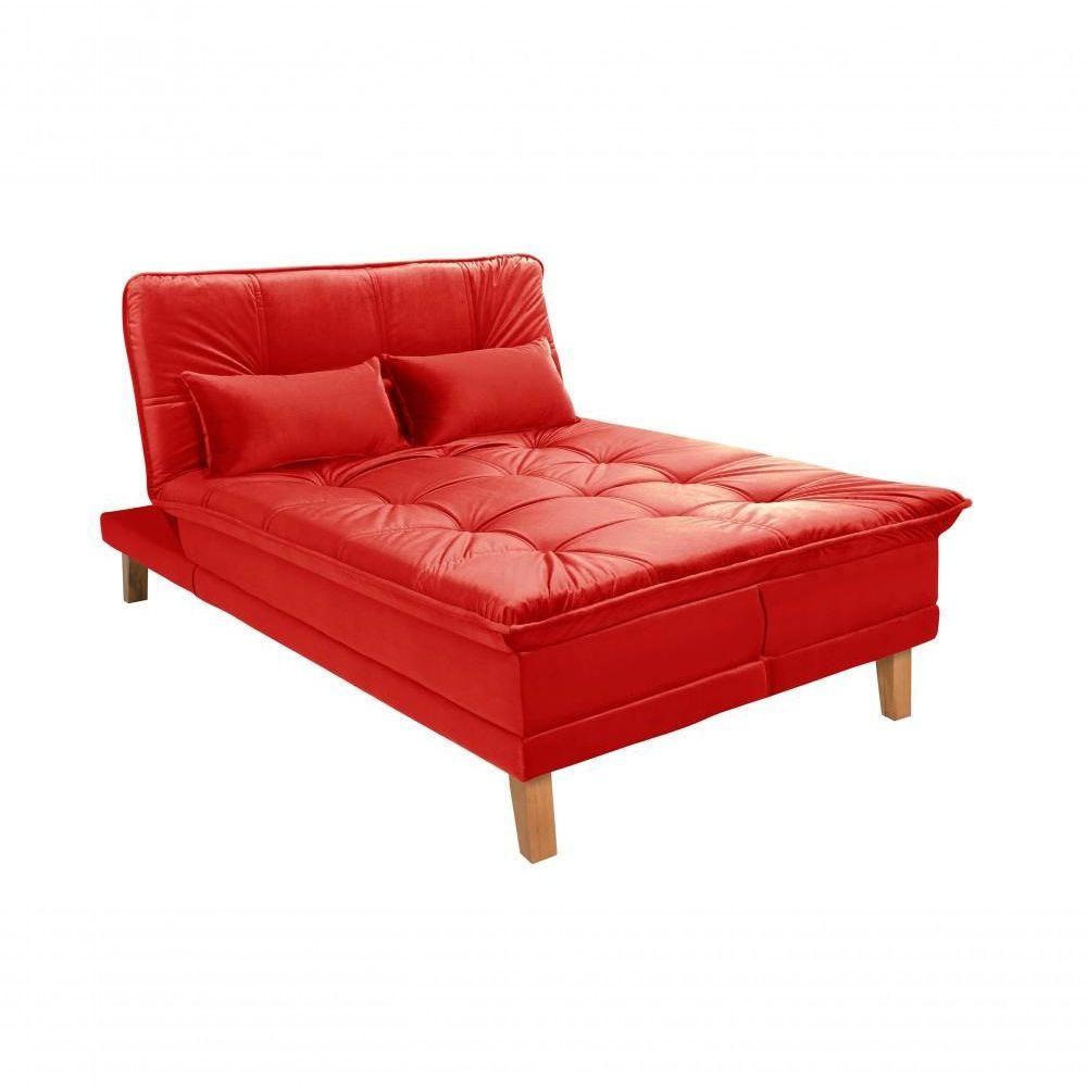 Sofá Cama Berlim 3 Lugares Império Reclinável Pés Madeira Com Banqueta Espuma D33 Suede Vermelho 373 - 6