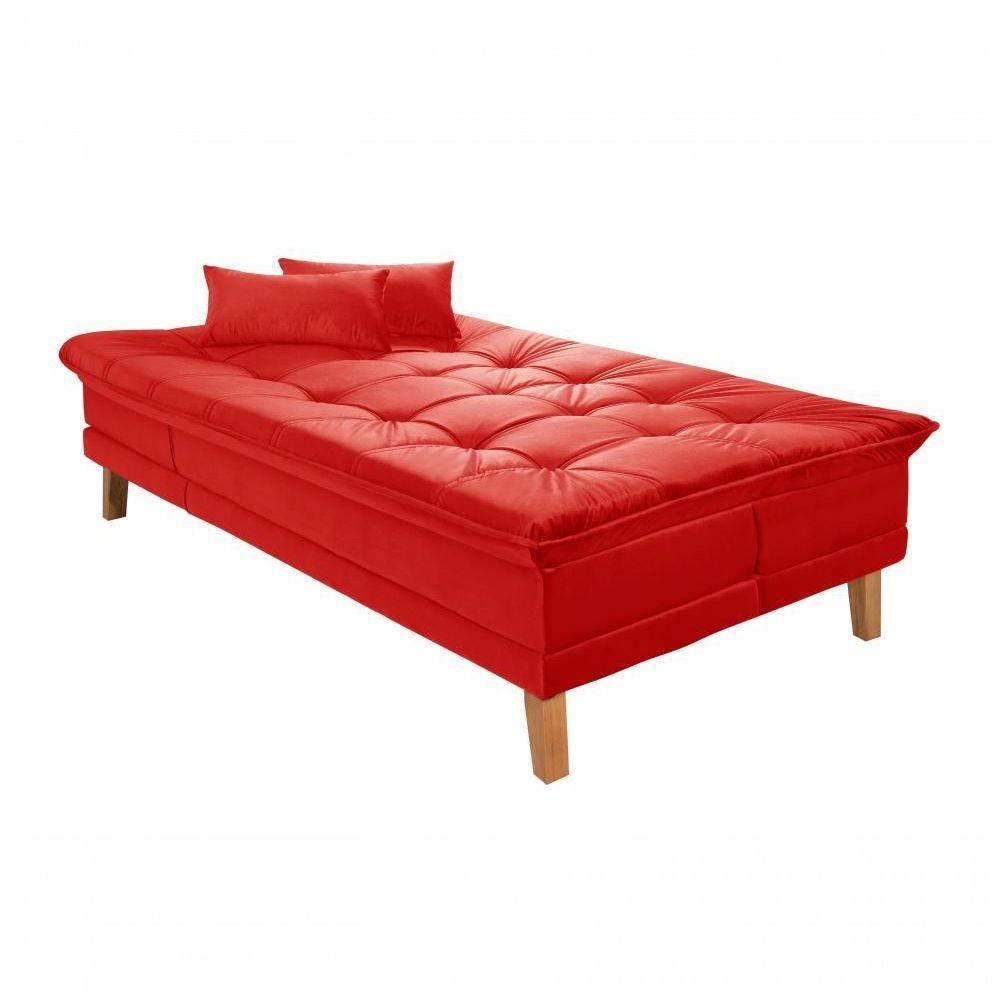 Sofá Cama Berlim 3 Lugares Império Reclinável Pés Madeira Com Banqueta Espuma D33 Suede Vermelho 373 - 7