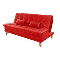 Sofá Cama Berlim 3 Lugares Império Reclinável Pés Madeira Com Banqueta Espuma D33 Suede Vermelho 373