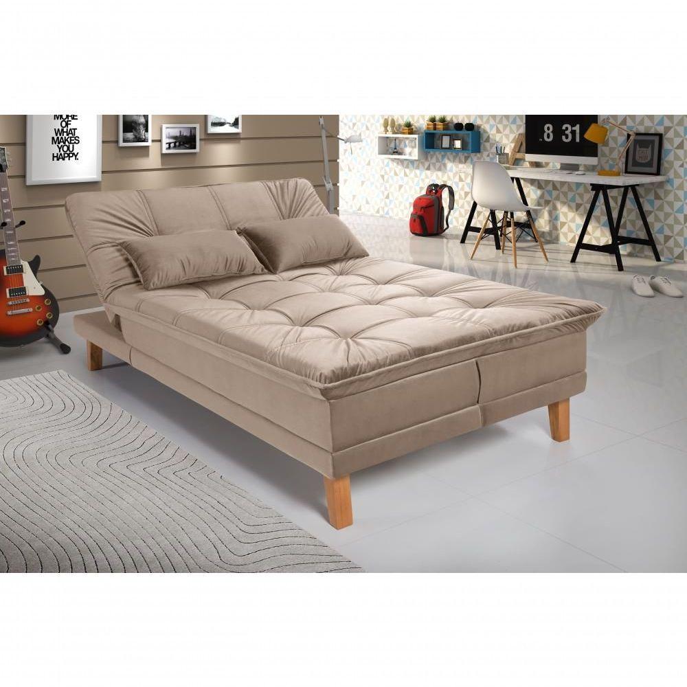 Sofá Cama Berlim 3 Lugares Império Reclinável Pés Madeira Com Banqueta Espuma D33 Suede Chocolate377 - 1