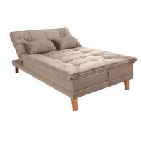 Sofá Cama Berlim 3 Lugares Império Reclinável Pés Madeira Com Banqueta Espuma D33 Suede Chocolate377