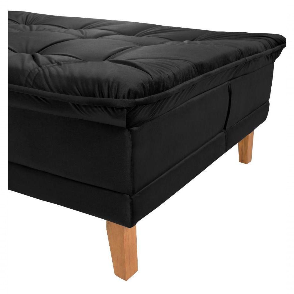 Sofá Cama Berlim 3 Lugares Império Reclinável Casal Pés Madeira Espuma Especial D33 Suede Preto 381 - 4
