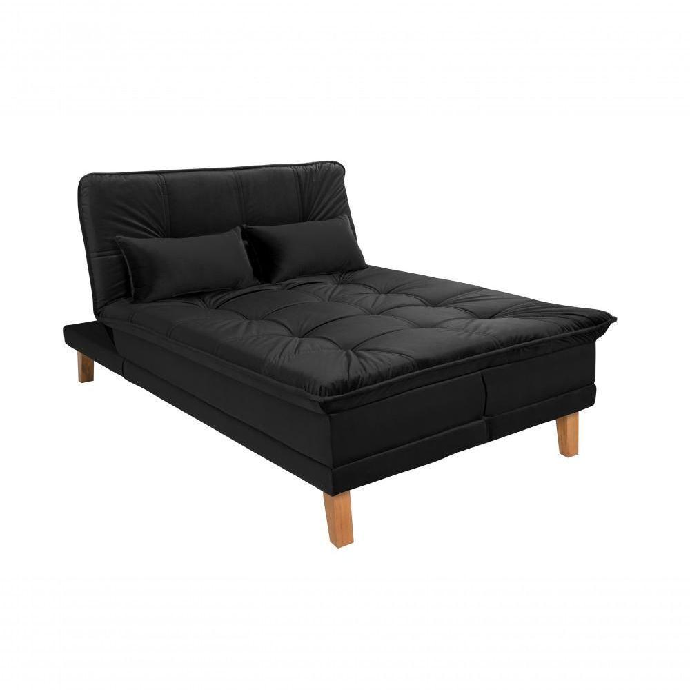 Sofá Cama Berlim 3 Lugares Império Reclinável Casal Pés Madeira Espuma Especial D33 Suede Preto 381 - 5