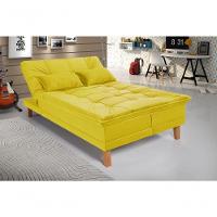 Sofá Cama Berlim 3 Lugares Império Reclinável Pés Madeira Com Banqueta Espuma D33 Suede Amarelo 374 - 1