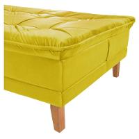 Sofá Cama Berlim 3 Lugares Império Reclinável Pés Madeira Com Banqueta Espuma D33 Suede Amarelo 374 - 2