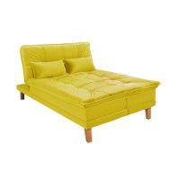 Sofá Cama Berlim 3 Lugares Império Reclinável Pés Madeira Com Banqueta Espuma D33 Suede Amarelo 374 - 5