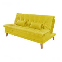 Sofá Cama Berlim 3 Lugares Império Reclinável Pés Madeira Com Banqueta Espuma D33 Suede Amarelo 374 - 6