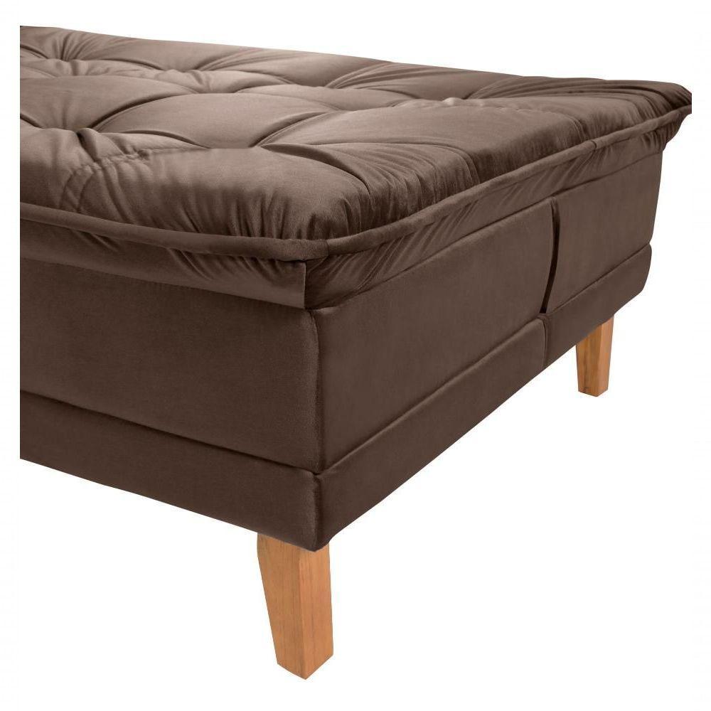 Sofá Cama Berlim 3 Lugares Império Reclinável Casal Pés Madeira Espuma Especial D33 Suede Marrom 379 - 2