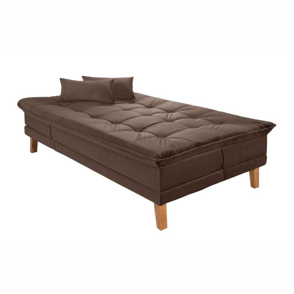 Sofá Cama Berlim 3 Lugares Império Reclinável Casal Pés Madeira Espuma Especial D33 Suede Marrom 379 - 7