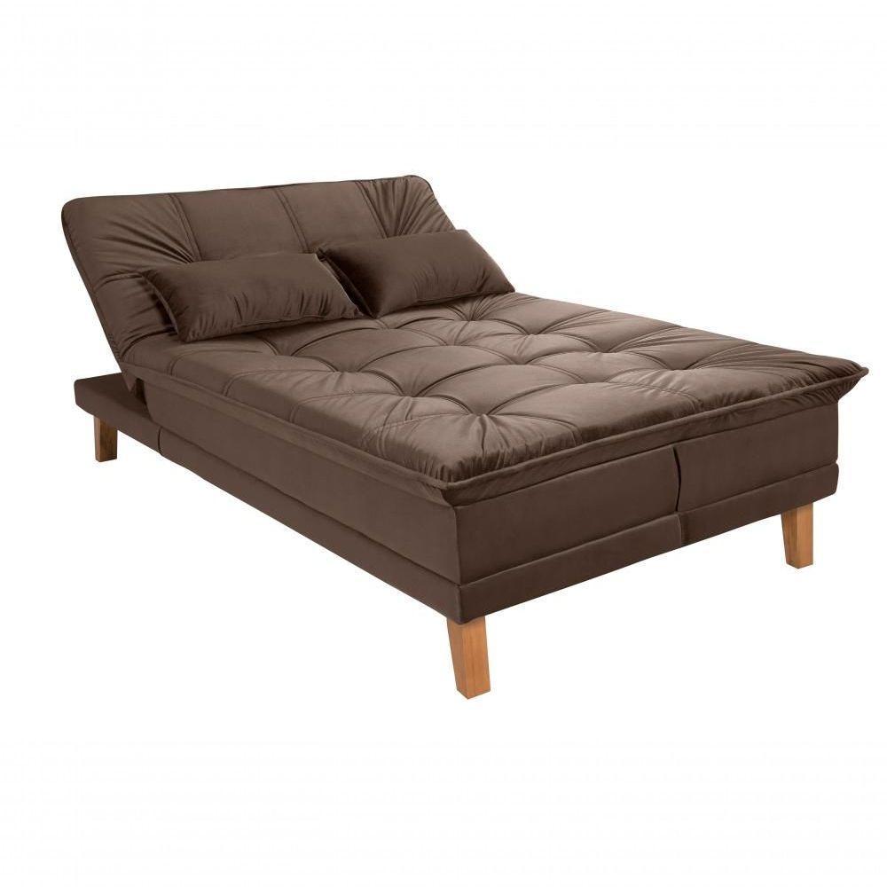 Sofá Cama Berlim 3 Lugares Império Reclinável Casal Pés Madeira Espuma Especial D33 Suede Marrom 379 - 8
