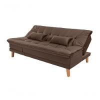 Sofá Cama Berlim 3 Lugares Império Reclinável Casal Pés Madeira Espuma Especial D33 Suede Marrom 379 - 3