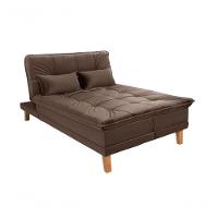 Sofá Cama Berlim 3 Lugares Império Reclinável Casal Pés Madeira Espuma Especial D33 Suede Marrom 379 - 5