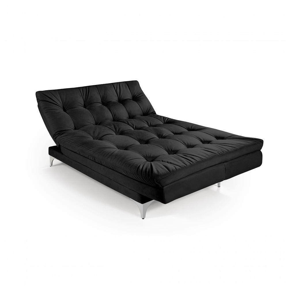 Sofá Cama Versátil Pés De Alumínio Espuma D33 Cor:preto 381 - 2