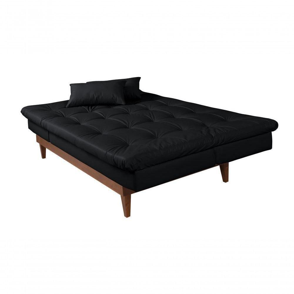 Sofá Cama Versátil 3 Lugares Império Reclinável Pés Madeira Espuma D33 Corano Preto 311 - 4