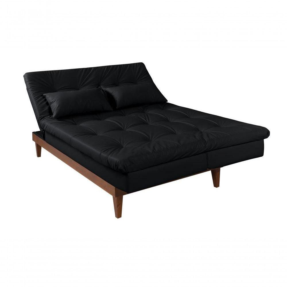 Sofá Cama Versátil 3 Lugares Império Reclinável Pés Madeira Espuma D33 Corano Preto 311 - 5