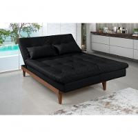 Sofá Cama Versátil 3 Lugares Império Reclinável Pés Madeira Espuma D33 Corano Preto 311 - 1