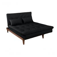 Sofá Cama Versátil 3 Lugares Império Reclinável Pés Madeira Espuma D33 Corano Preto 311 - 7