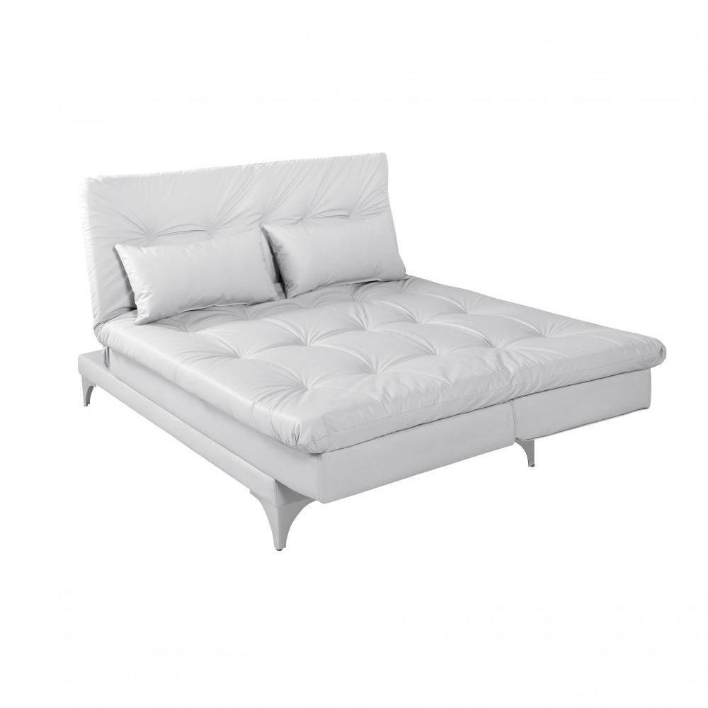 Sofá Cama Versátil 3 Lugares Império Reclinável Pés De Alumínio Espuma D33 Corano Branco 036 - 2