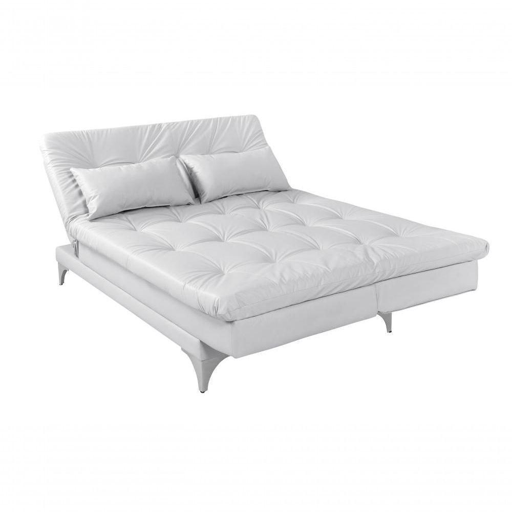 Sofá Cama Versátil 3 Lugares Império Reclinável Pés De Alumínio Espuma D33 Corano Branco 036 - 5