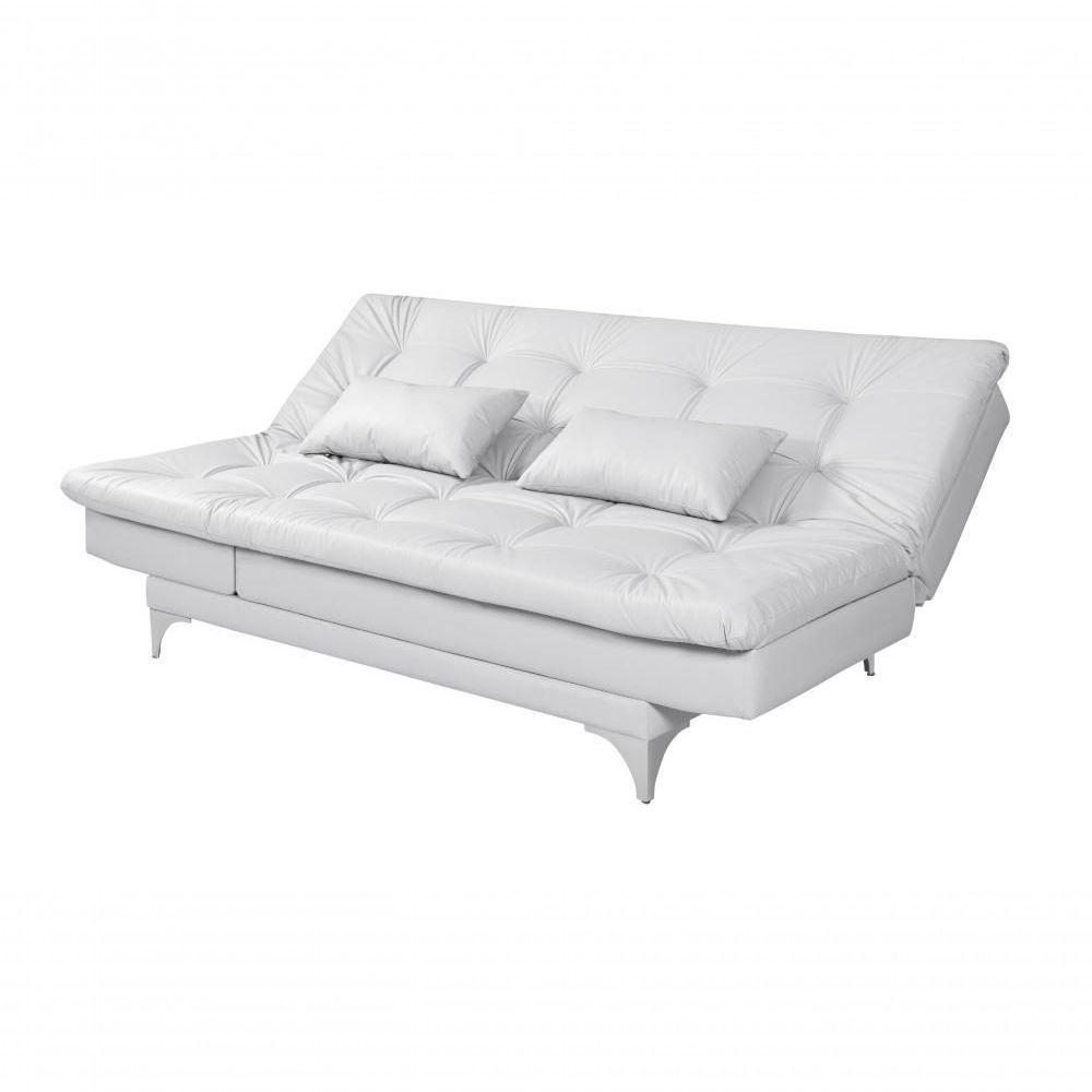 Sofá Cama Versátil 3 Lugares Império Reclinável Pés De Alumínio Espuma D33 Corano Branco 036 - 8