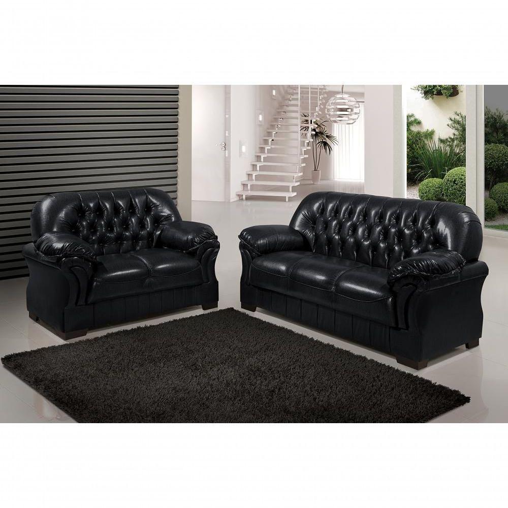 Sofá Rei Conjunto 2 E 3 Lugares Império Estofados Couríssimo Preto 851 - 2