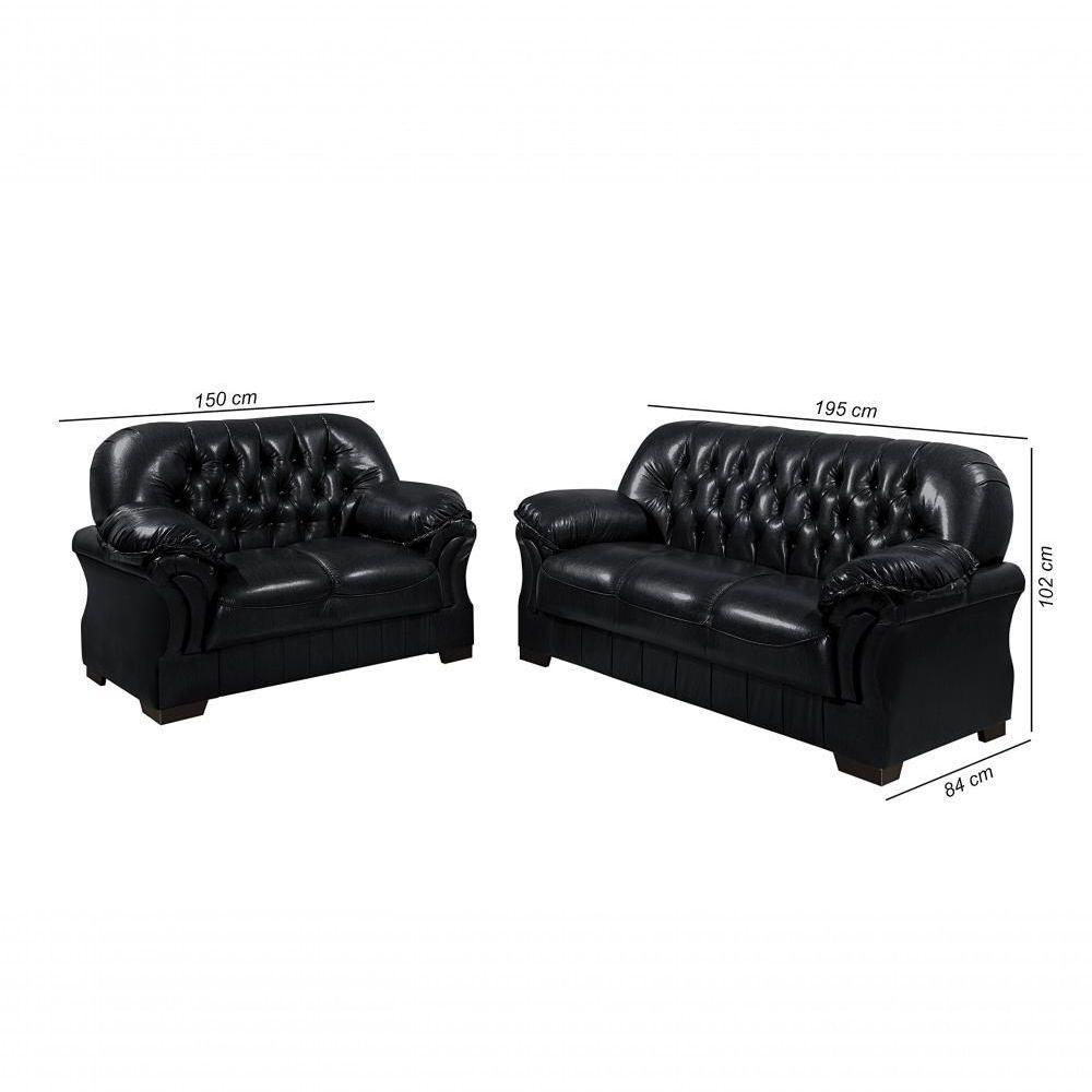 Sofá Rei Conjunto 2 E 3 Lugares Império Estofados Couríssimo Preto 851 - 3